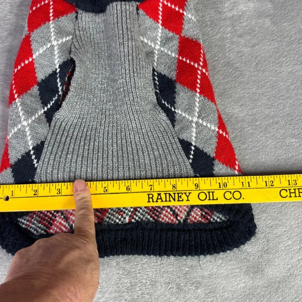 Argyle Pet Sweater Medium Red Grey Blue Button‎ Front Shawl Collar Dog Outfit